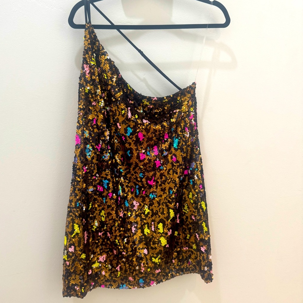 NWOT- Dress The Population Sequin - Cosmopolitan One Shoulder Mini Dress Sequins
